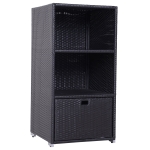Outsunny Wicker Rattan Pool Towel Valet Organizer Poolside Bathroom Storage Shelf w/2 Shelf 1 Drawer Storage Unit Aluminum Frame Dark Coffee