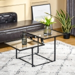 HOMCOM Contemporary Coffee Tables with Double Tempered Glass Tabletops, Black Side Table with Metal Base Adjustable Foot for Living Room, Bedroom