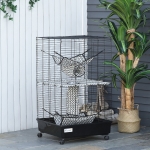 PawHut Small Animal Cage Habitat Pet Play House for Ferret with Wheels Hammocks Tunnels and 3 Doors Black