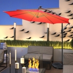 Outsunny 10ft Cantilever Solar Hanging Offset Umbrella LED Lights Market Parasol Crank w/Cross Red