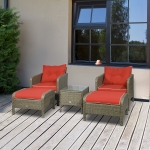 Outsunny 5pc Outdoor Patio Furniture Set Rattan Wicker Conversation Sofa w/ Ottoman