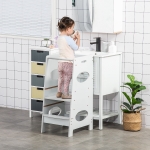 HOMCOM Kids Kitchen Helper Step Stool Toddler Kitchen Stool Learning Tower with Adjustable Standing Platform for Kids Kitchen Counter Grey