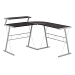 Monarch L-Shaped Contemporary Computer Desk Workstation - Cappuccino / Silver Metal