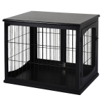 PawHut 26'' Wooden Decorative Dog Cage Pet Crate Kennel with Double Door Entrance & a Simple Modern Design - Black