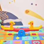 Qaba Kids Seesaw Safe Teeter Totter 2 Seats with Easy-Grip Handles Indoor Outdoor Living Room Playroom Backyard Equipment, for 1-4 years old Multicolor