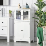 kleankin Bathroom Floor Storage Cabinet with Tempered Glass Doors and Adjustable Shelf, Kitchen Cupboard, Free Standing Organizer for Living Room Entryway, White