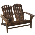 Outsunny Outdoor Adirondack Chair Wooden Loveseat Armchair for Garden Deck Patio, Brown