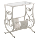 Monarch 22" Traditional Style Intricate Weave Metal Frame Tempered Glass Top Side Accent End Table with Magazine Rack - Antique White Finish