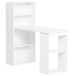 HOMCOM Modern Compact Computer Desk with 6-Tier Storage Shelves Combo, Writing Table Workstation with Bookshelf for Home Office, White