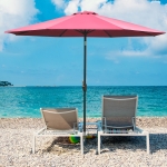 Outsunny ⌀10’ x 8’H Steel Frame Round Market Patio Sun Umbrella Garden Parasol Outdoor Sunshade Canopy (Wine Red)
