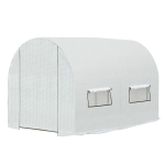 Outsunny 9.8' x 6.5' x 6.2' Walk-In PE Greenhouse with 2 Roll-up Zipper Doors & 6 Roll-up Windows for Plants - White