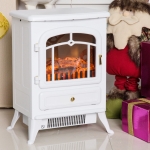 HOMCOM 16" Free Standing Electric Fireplace Portable Adjustable Stove with Heater Wood Burning Flame 750/1500W White