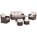 Outsunny 6 PCS Backyard Eating Table w/ Weather-Resistant Steel Frame & PE Rattan, Beige