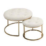 HOMCOM Nesting Coffee Table Set of 2, Round End Tables with Button Tufted Top for Living Room, Bedroom, White
