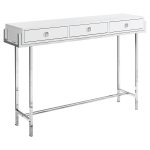 Monarch 48" Contemporary 3-Drawer Storage Chrome Metal Frame Accent Hall Sofa Console Table - Glossy White Finish