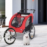 PawHut 2-in-1 Pet Jogging Stroller Dog Cat Bike Bicycle Trailer Carrier w/ Drawbar Hitch Brake Black / Red