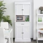 HOMCOM 72"H Modern Freestanding Kitchen Pantry Cabinet Cupboard with Doors Open Shelves Adjustable Shelving Microwave Space, White