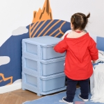 Qaba Kids Storage Unit Dresser Tower with Drawers 3 Tier Chest Toy Organizer for Bedroom Nursery Kindergarten Livingroom Blue