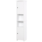 HOMCOM Tall Bathroom Storage Cabinet, Freestanding Linen Tower with 2-Tier Shelf and 2 Cupboards, Narrow Side Floor Organizer, White