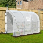 Outsunny 10' x 5' x 7' Outdoor Walk-In Wall Greenhouse with Windows and Doors & 2 Tiered 6 Wire Shelves White
