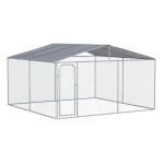 PawHut Outdoor Dog Kennel Galvanized Steel Fence with Cover Secure Lock Mesh Sidewalls for Backyard 157.5" x 157.5" x 91.25"