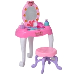 Qaba Kids Vanity Table and Chair Beauty Pretend Playset with Mirror Lights Sounds for Girls 3+ Years Old