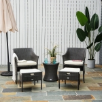 Outsunny Outdoor Indoor 5pcs Wicker Rattan Coffee Set Garden Patio Furniture Club Chair Table and Ottoman with Cushion, Dark Brown