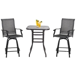 Outsunny 3 Piece Outdoor Patio Bar Set All-Weather Metal Frame Garden Deck Grey