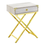 Monarch 24" Contemporary Accent Side End Table with Large Storage Drawer and Metal X-Design Legs - Beige Marble-Look / Gold Metal Legs