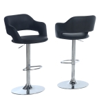 Monarch Contemporary PU Leather Curved Seat Back Chrome Base Hydraulic Lift Swivel Barstool Chair - Black Finish