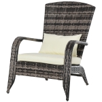 Outsunny Patio Adirondack Chair with All-Weather Rattan Wicker, Soft Cushions, Tall Curved Backrest for Deck or Garden, Cream White