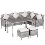 Outsunny 5Pcs Rattan Dining Set Sofa Table Footstool Outdoor w/ Cushion Garden Furniture