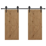 HOMCOM Sliding Barn Door Kits Hardware Closet Set Track System for Double Wooden Door Industrial Wheel Style Roller