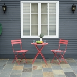 Outsunny 3pc Garden Table Set Foldable Dining Set with 1 Round Table and 2 Chairs Backyard Outdoor Red