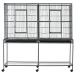 PawHut Rolling 65"L Bird Cage w/ Storage Shelf Wood Perch Food Container