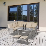 Outsunny 6 PCS Outdoor Patio Dining Table Sets All Weather PE Rattan Sofa Chair Furniture set Indoor Outdoor Backyard Garden with Cushions Khaqi