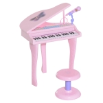 Qaba Musical Kids Electronic Keyboard 37 Key Piano with Microphone - Pink
