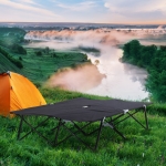 Outsunny 2 Person Folding Camping Cot Travel Hiking Bed w/ Carrying Bag Black