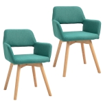 HOMCOM Dining Chairs Set of 2 Home Modern Accent Armchair for Bedroom Living Room with Fabric Surface and Solid Wood Legs, Green