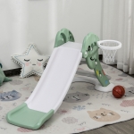 Qaba Kids Slide with Basketball Hoop Toddler Climber Freestanding Slider Playset Playground Slipping Slide Indoor Outdoor Exercise Toy Activity Center for 3-6 Years Old Green