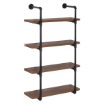 HOMCOM Industrial Pipe Style 4-Tier Wall-Mounted Utility Bookcase, Floating Storage Shelf with Metal Frame, Rustic Brown