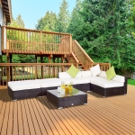 Outsunny 6pc Deluxe Garden Wicker Sectional Sofa Set Outdoor Rattan Chaise Lounge Patio Furniture All Weather Resistant w/ Cushion Seat