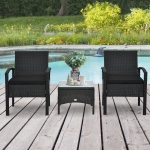 Outsunny 3pcs Rattan Wicker Coffee Set Garden Chairs and Table Set Outdoor Furniture All Weather w/ Cushion Grey(c-3)