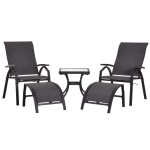 Outsunny 5pcs Garden Recliner Patio Sun Lounger Table Chair Set Footrest Adjustable Height Black