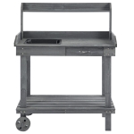 Outsunny 36" x 18" x 47'' Wooden Potting Bench Work Table with 2 Removable Wheels & Large Storage Spaces - Grey