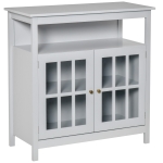 HOMCOM Kitchen Sideboard, Storage Buffet Cabinet with Open Shelf, Glass Door Cabinet and Adjustable Shelf for Living Room, Grey