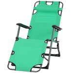 Outsunny Metal Frame Outdoor Pool Sun Lounger Reclining Chair 120°/180° with Comfy Head Pillow & Reclining Design, Green