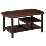 HOMCOM Vintage Industrial Coffee Table with Under-Top Storage Shelves and Rounded Corners - Dark Wood Color