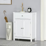 kleankin Bathroom Floor Storage Cabinet Freestanding Wooden Storage Organizer with Drawer Doors Adjustable Shelves for Living Room Kitchen Hallway White