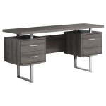 Monarch 60" Contemporary Floating Top Hollow-Core Office Desk with 2 Storage Drawers and File Drawer - Dark Taupe / Silver Metal